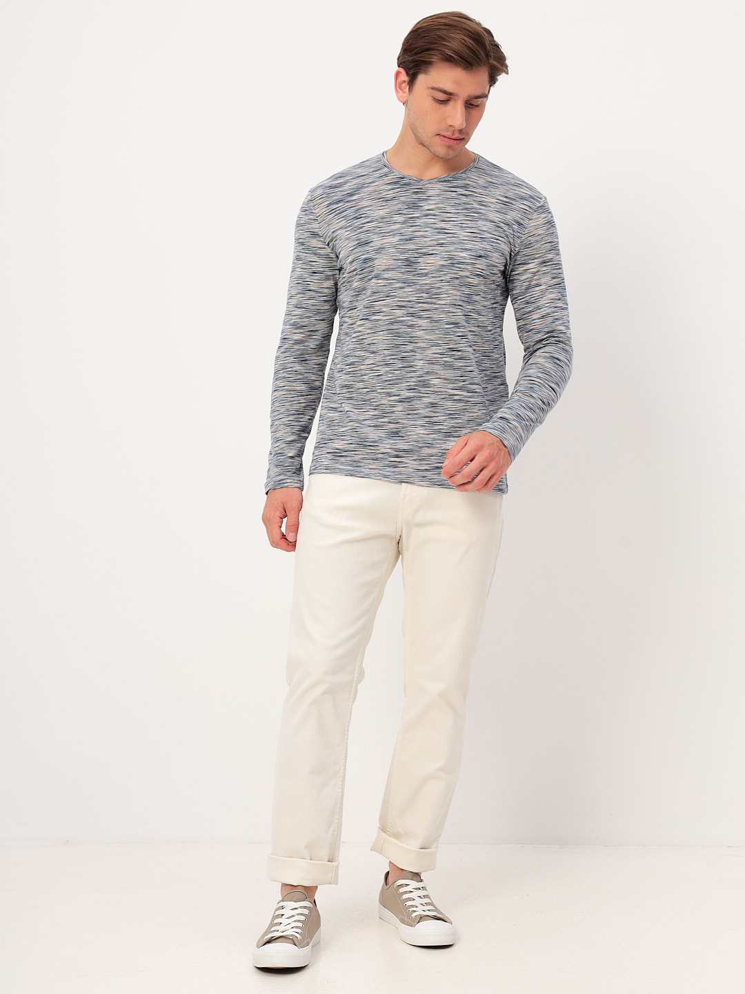 G166-KM-OR1048 (бежевый) Футболка мужская длинный рукав