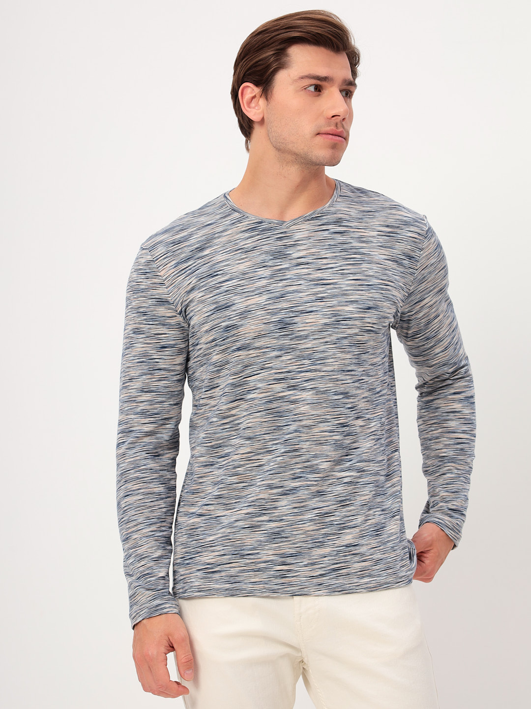 G166-KM-OR1048 (бежевый) Футболка мужская длинный рукав