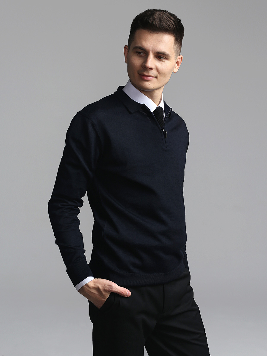 G129-EV (т.синий) Джемпер мужской с воротником поло