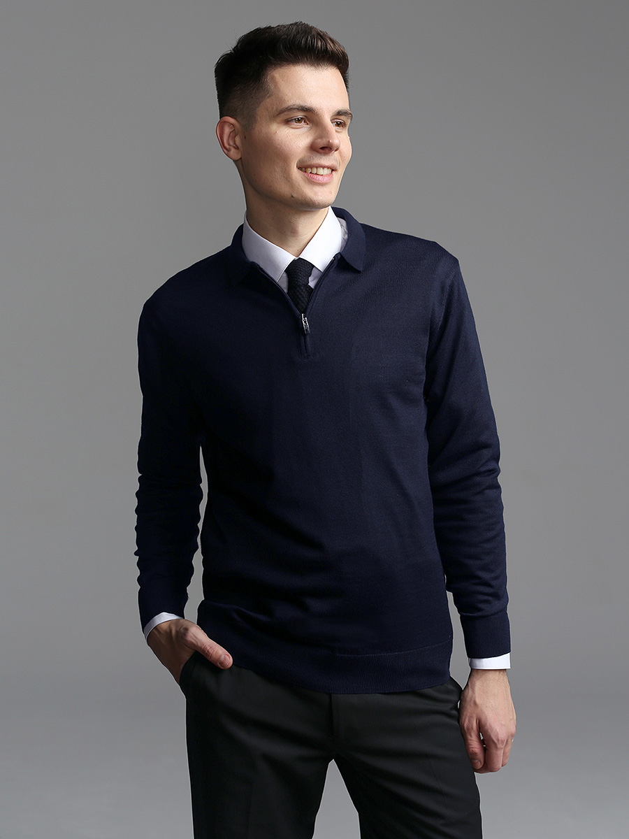 G129-EV (т.синий) Джемпер мужской с воротником поло