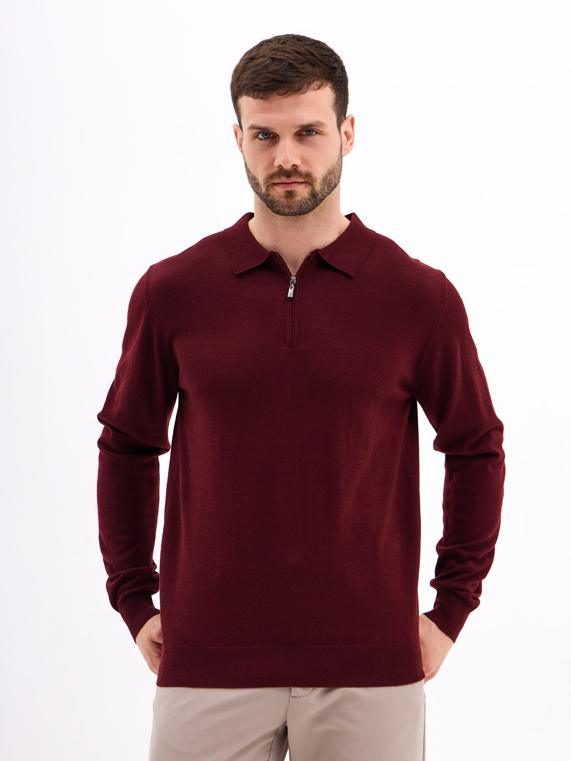 G129-AN221853А (бордо) Джемпер мужской с воротником поло