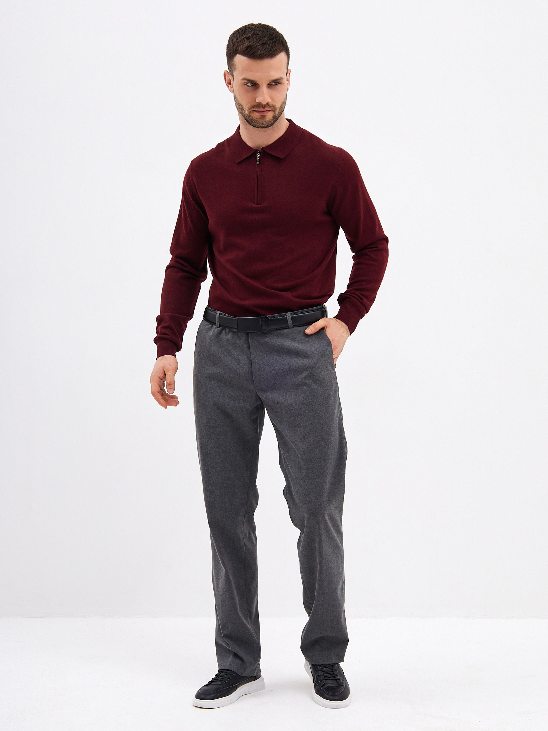 G129-AN221853А (бордо) Джемпер мужской с воротником поло