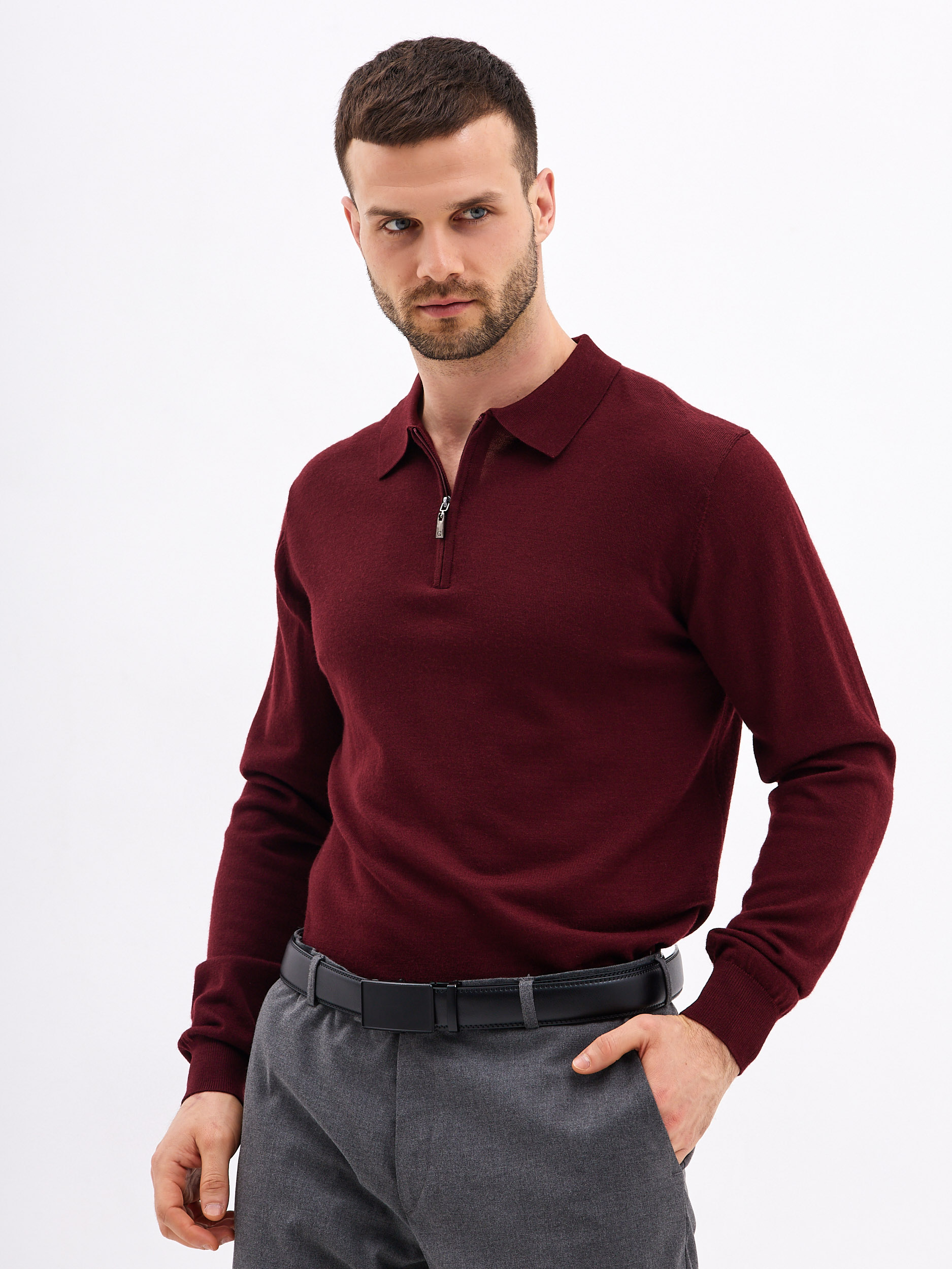 G129-AN221853А (бордо) Джемпер мужской с воротником поло