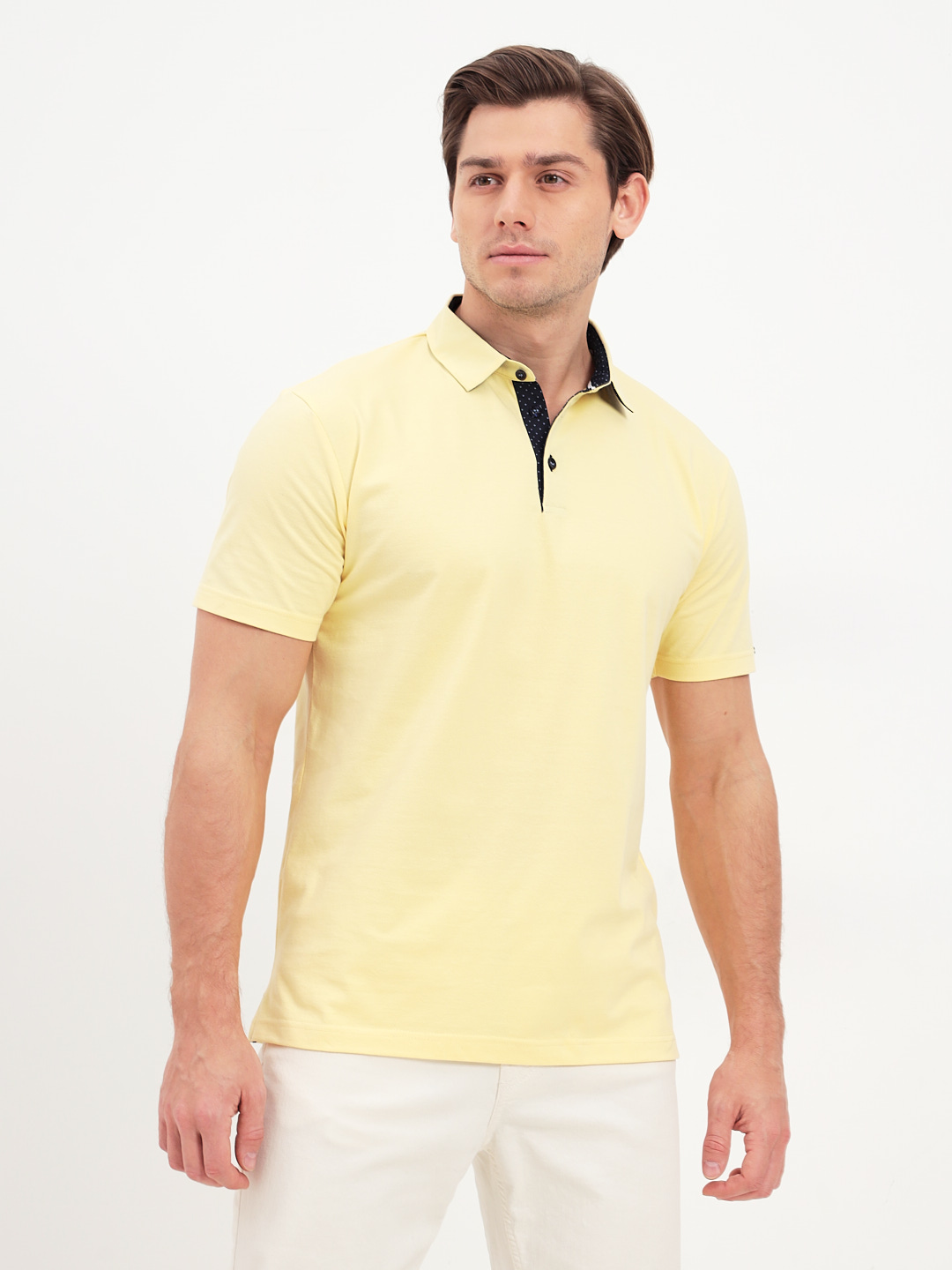 G144-PO1246T-SA0048 (лимон) Джемпер мужской с воротником поло короткий рукав