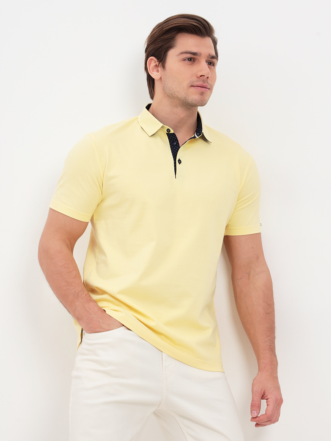 G144-PO1246T-SA0048 (лимон) Джемпер мужской с воротником поло короткий рукав