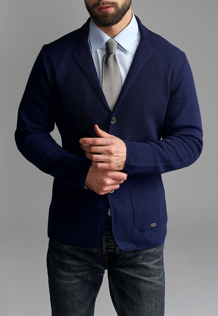 G136-09-соты D1 (синий) Кардиган мужской