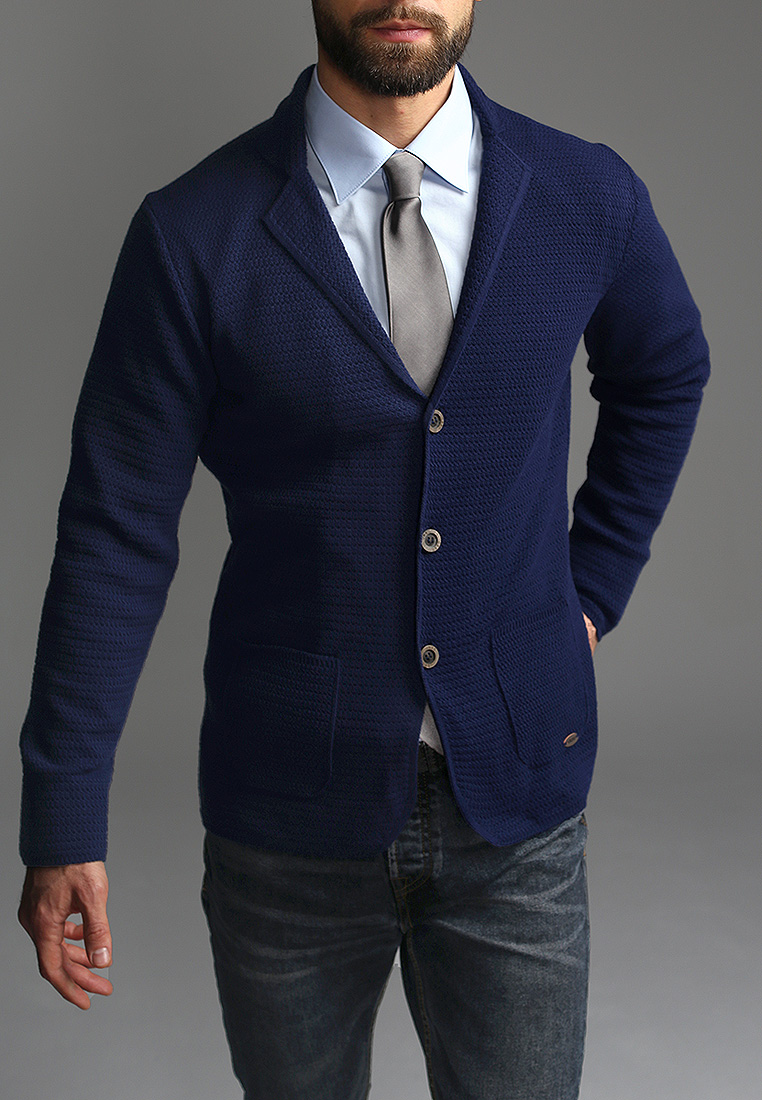 G136-09-соты D1 (синий) Кардиган мужской