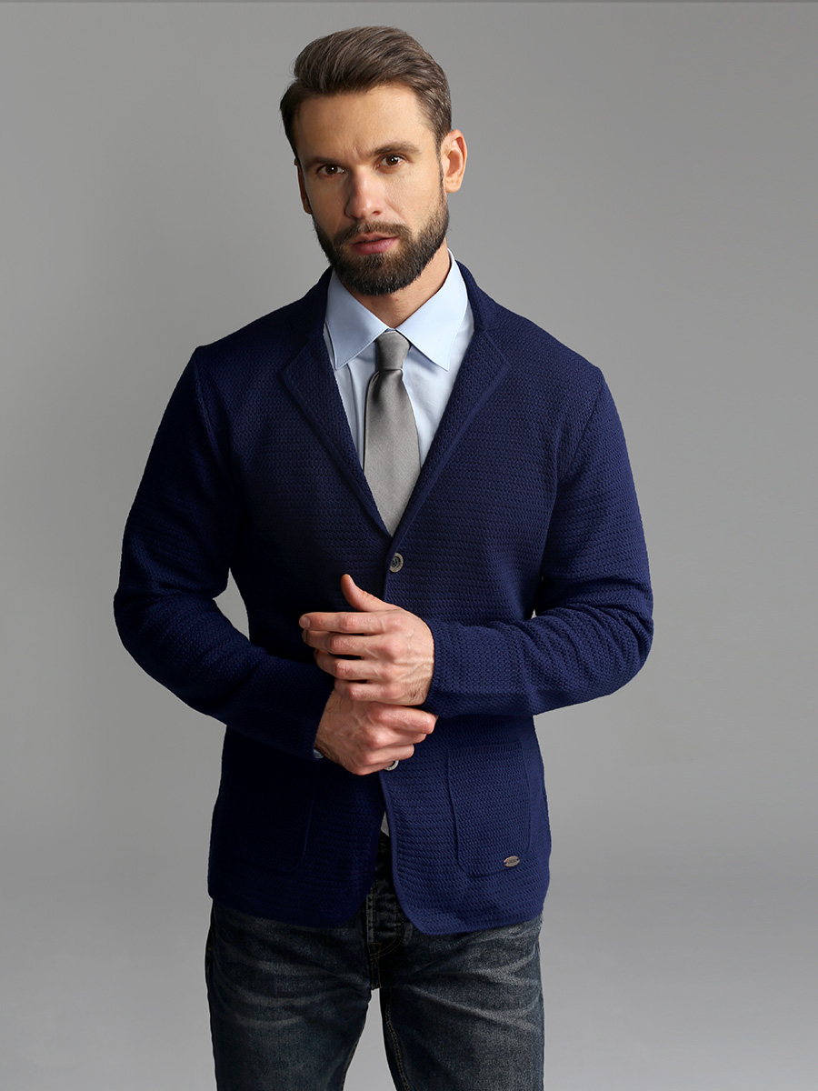 G136-09-соты D1 (синий) Кардиган мужской
