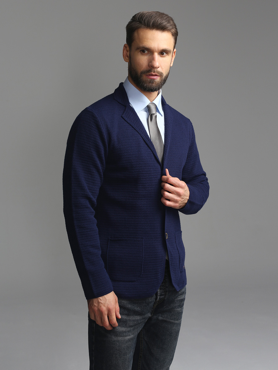 G136-09-соты D1 (синий) Кардиган мужской