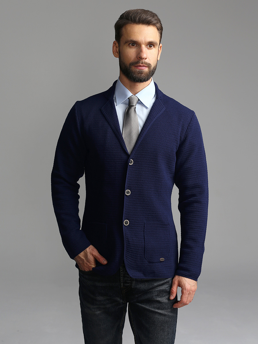 G136-09-соты D1 (синий) Кардиган мужской