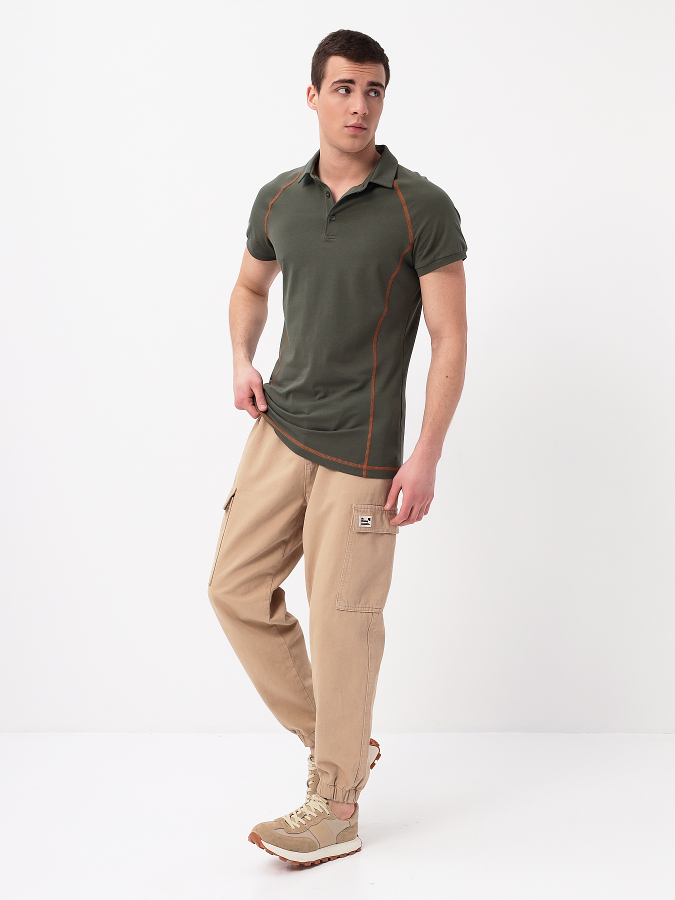 G152RZR-KO-SA5094-STR (хаки) Джемпер мужской с воротником поло короткий рукав