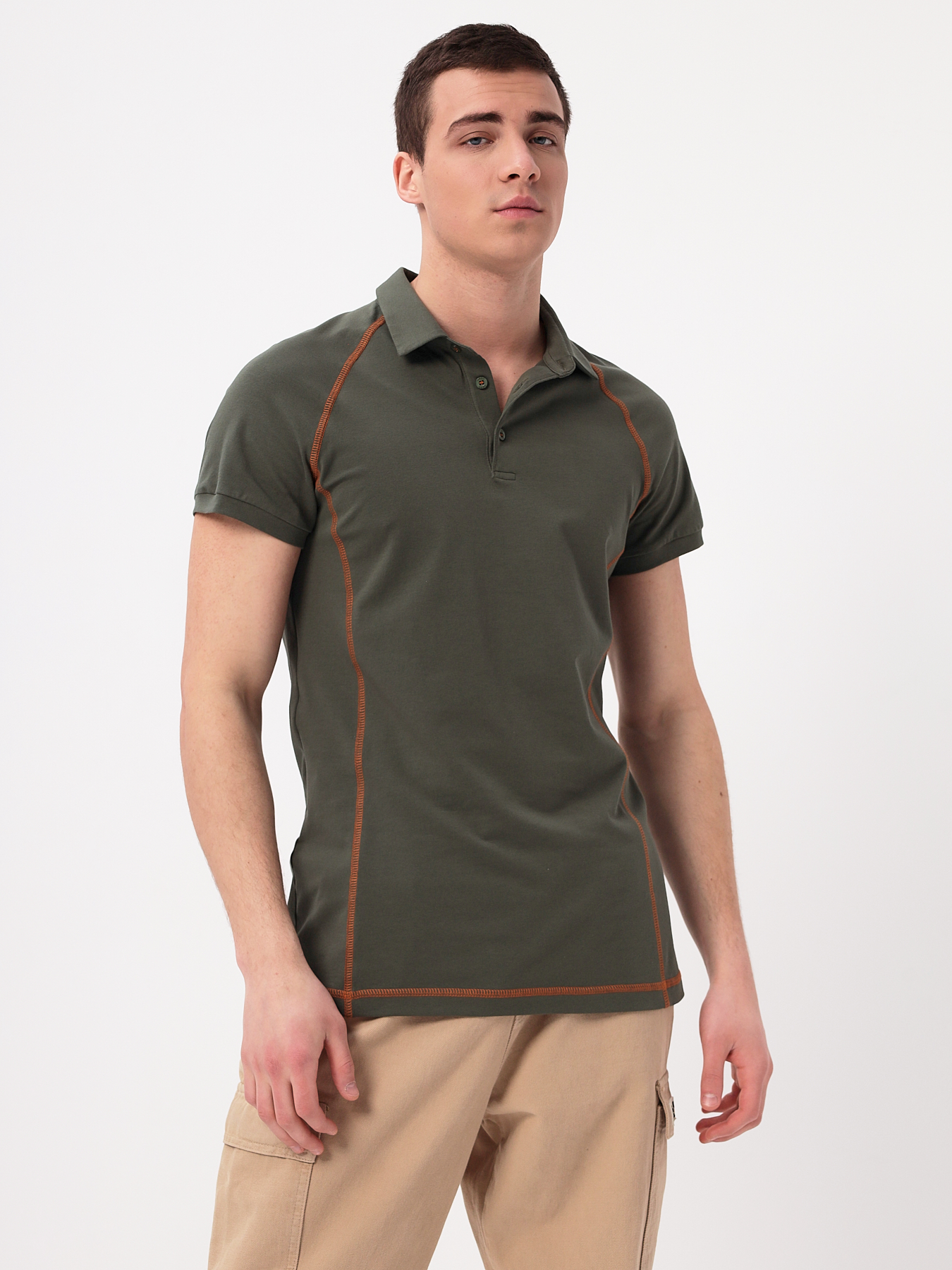 G152RZR-KO-SA5094-STR (хаки) Джемпер мужской с воротником поло короткий рукав