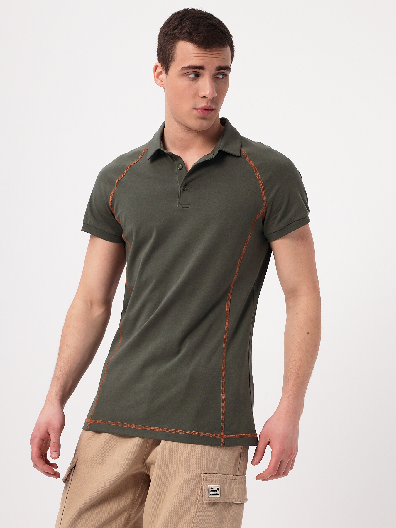 G152RZR-KO-SA5094-STR (хаки) Джемпер мужской с воротником поло короткий рукав