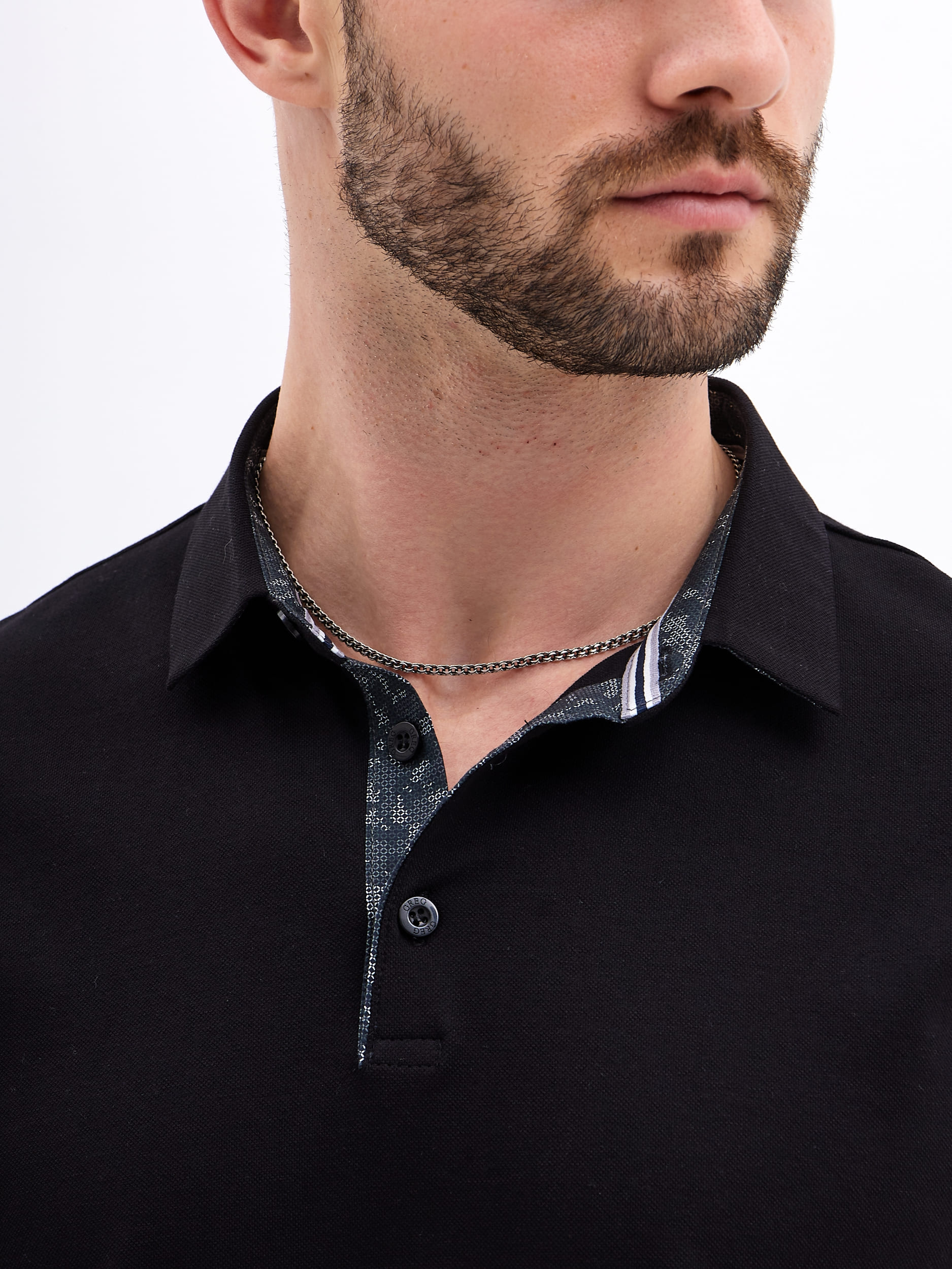 G144-PO1246T-SAS5111 (черный) Джемпер мужской с воротником поло короткий рукав