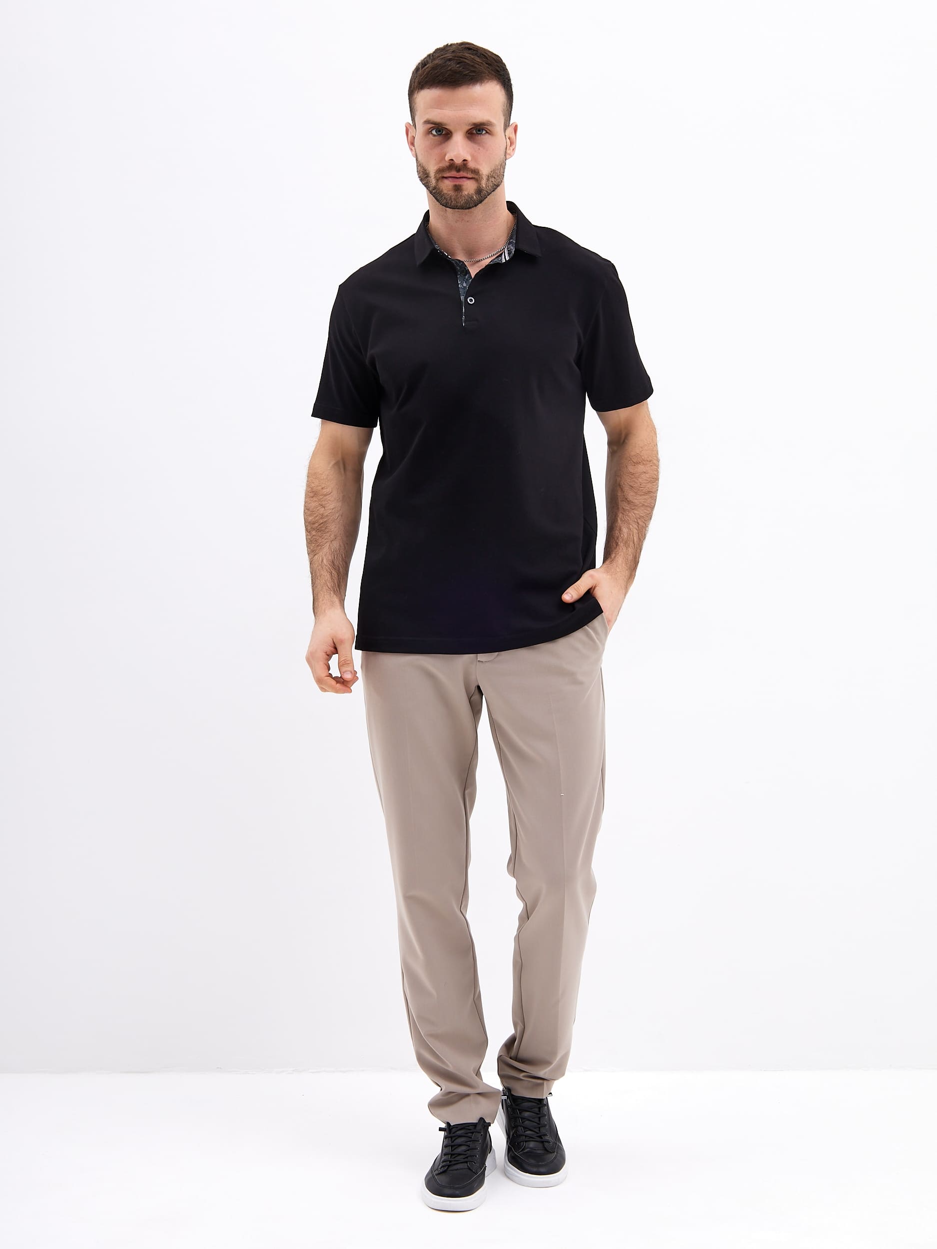 G144-PO1246T-SAS5111 (черный) Джемпер мужской с воротником поло короткий рукав