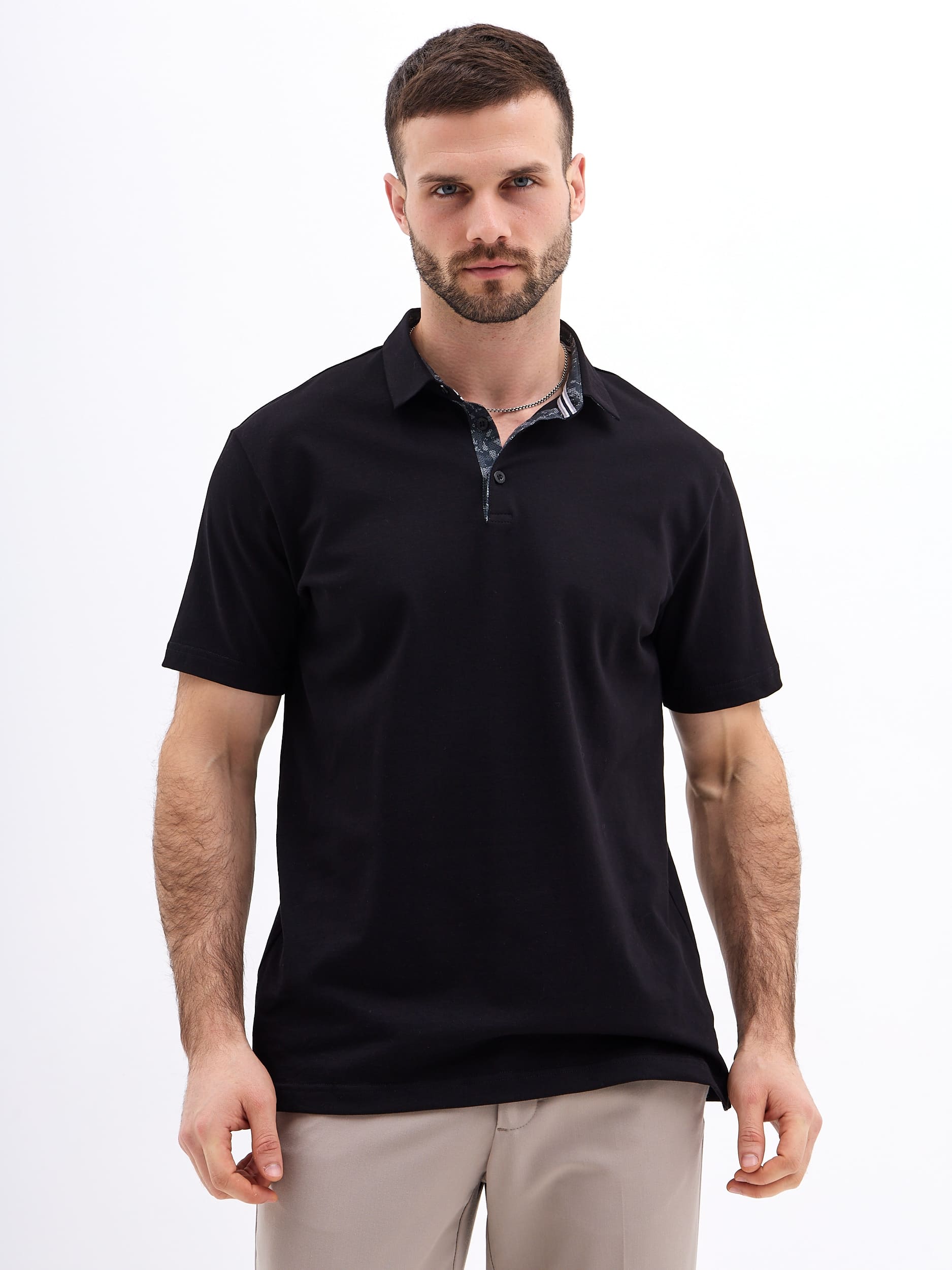 G144-PO1246T-SAS5111 (черный) Джемпер мужской с воротником поло короткий рукав