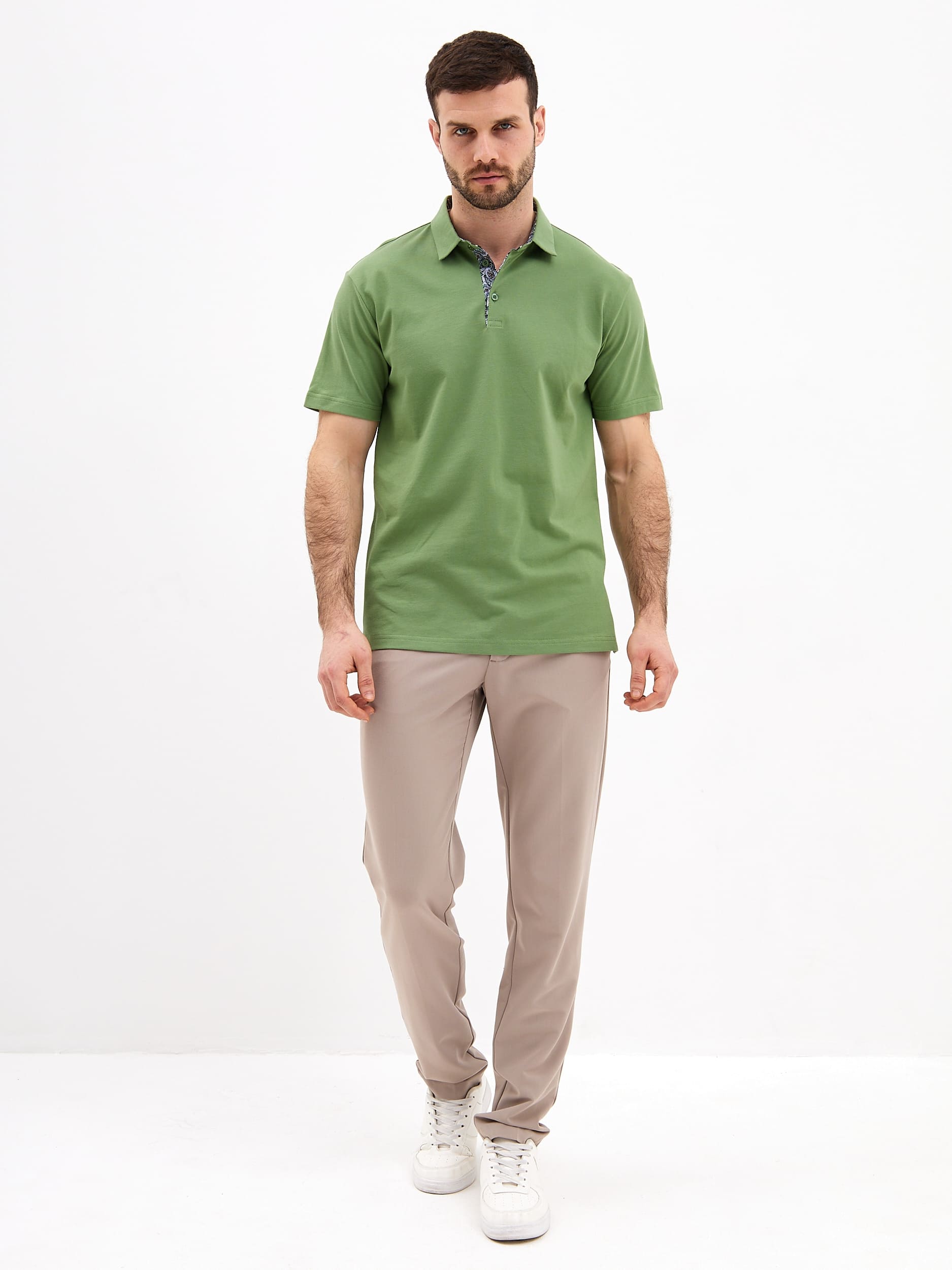 G144-PO1246T-SA2096 (хаки) Джемпер мужской с воротником поло короткий рукав