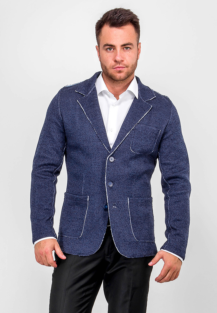 G136-KF-гранж (джинс/белый) Кардиган мужской