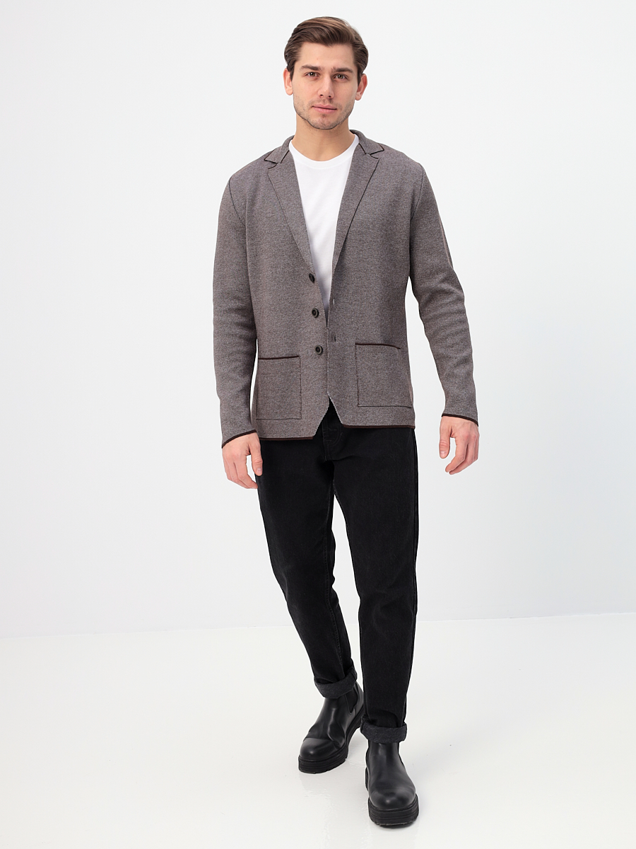 G136-KF-жаккард (серый/корич.) Кардиган мужской