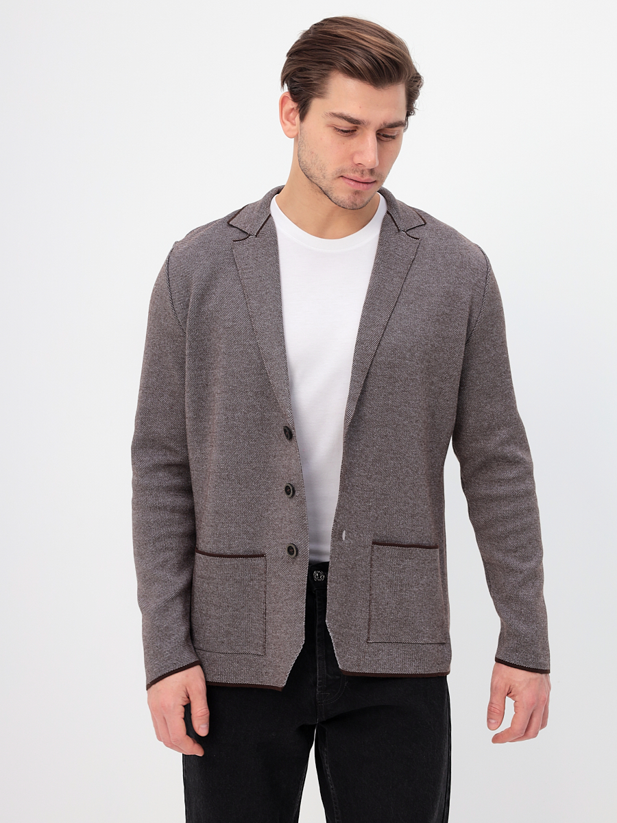 G136-KF-жаккард (серый/корич.) Кардиган мужской