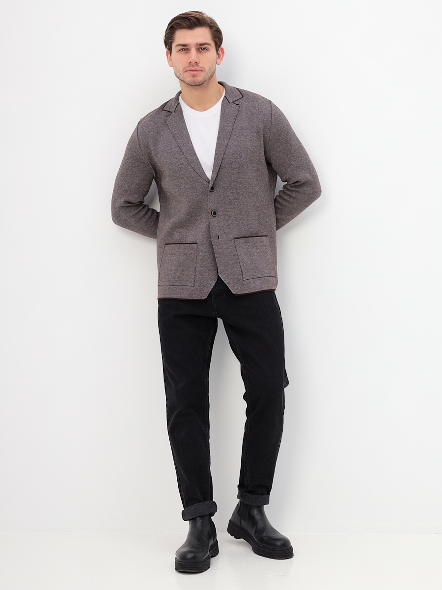 G136-KF-жаккард (серый/корич.) Кардиган мужской