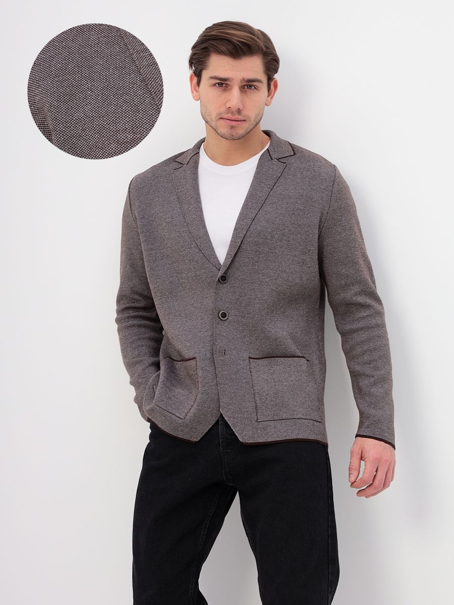 G136-KF-жаккард (серый/корич.) Кардиган мужской