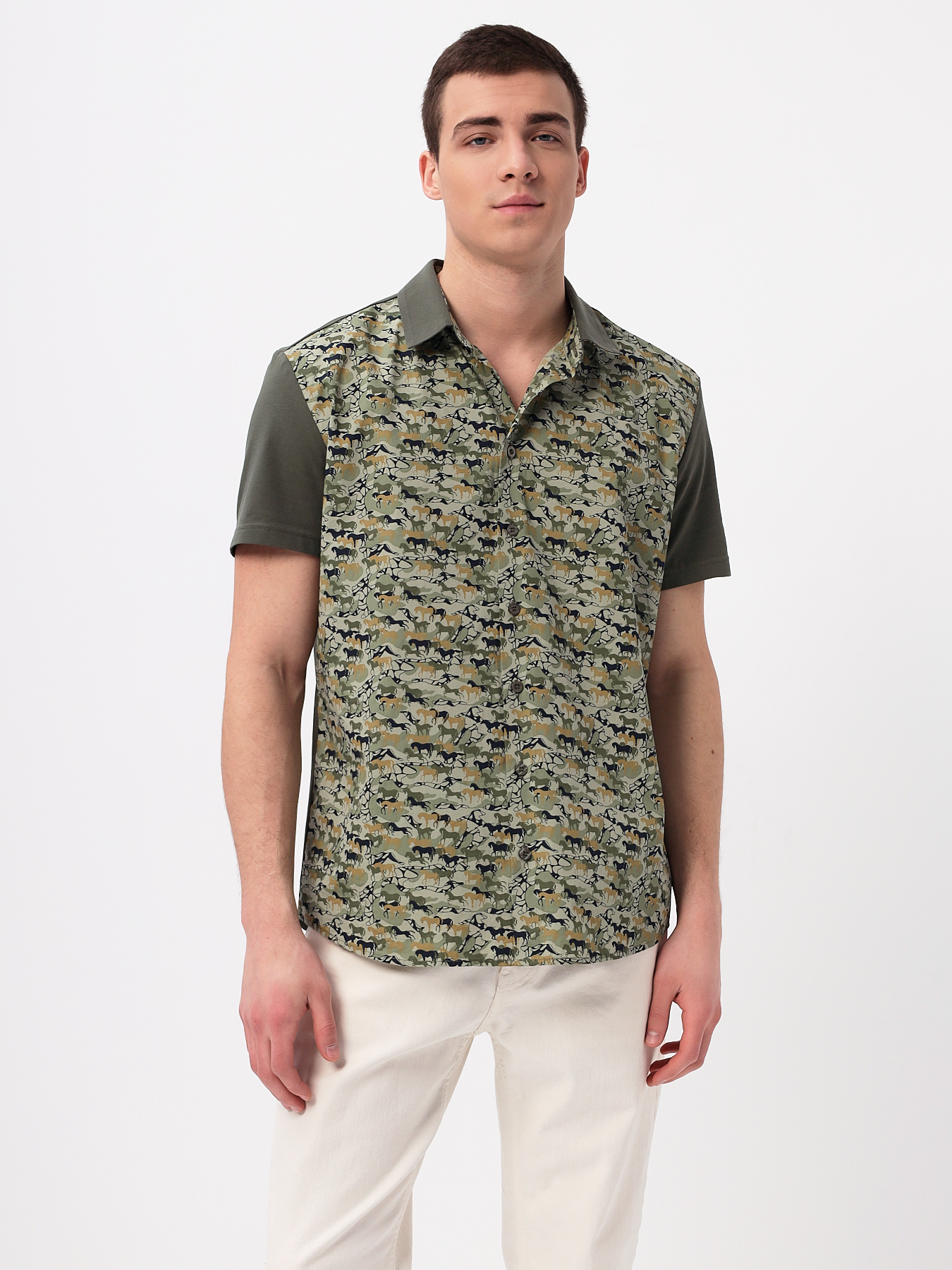 G143-KD1467T-JF7817 (хаки) Рубашка трикотажная мужская короткий рукав