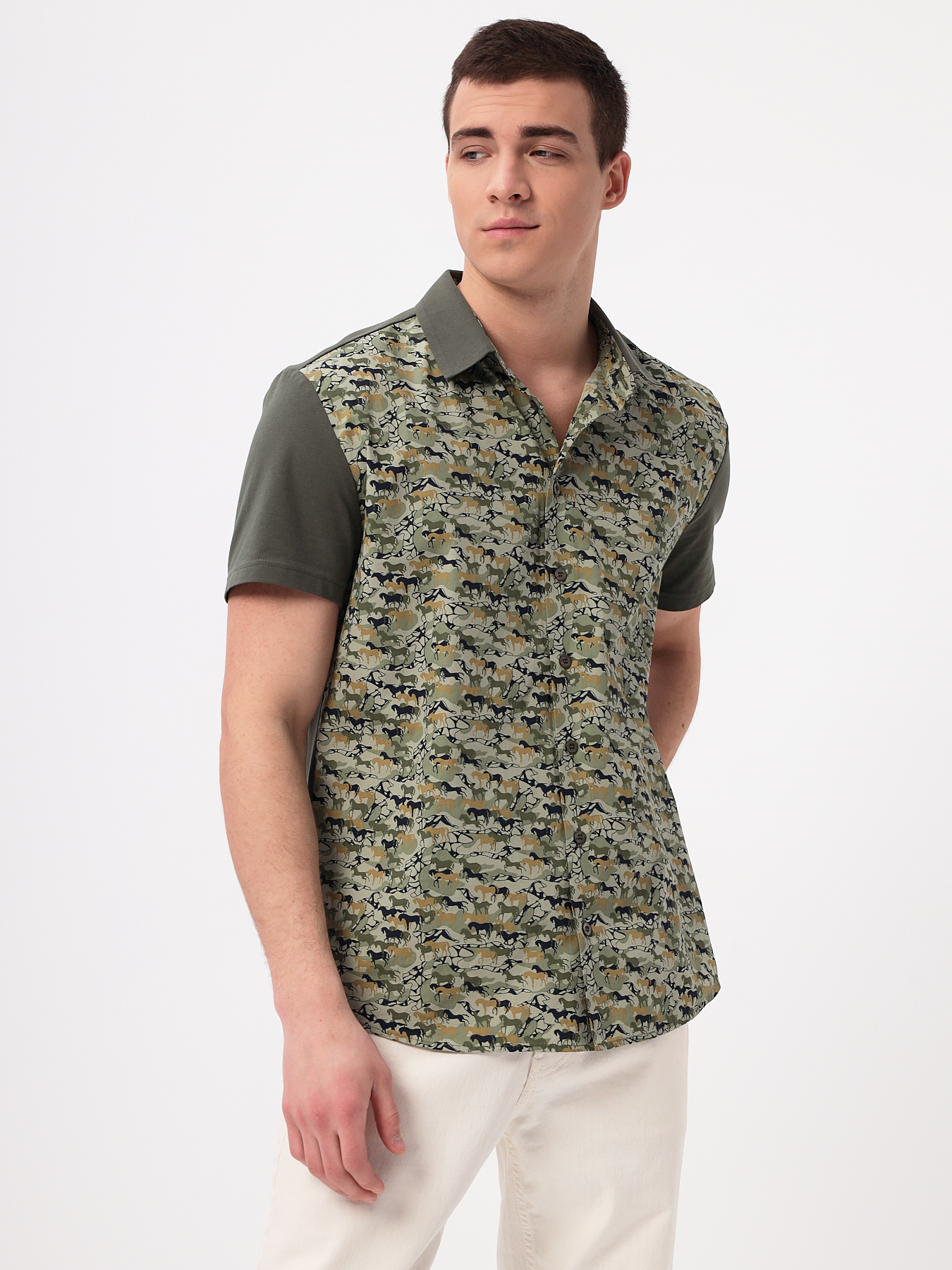 G143-KD1467T-JF7817 (хаки) Рубашка трикотажная мужская короткий рукав