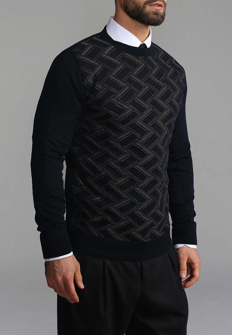 G121-12-зигзаг D1 (синий/беж.) Джемпер мужской