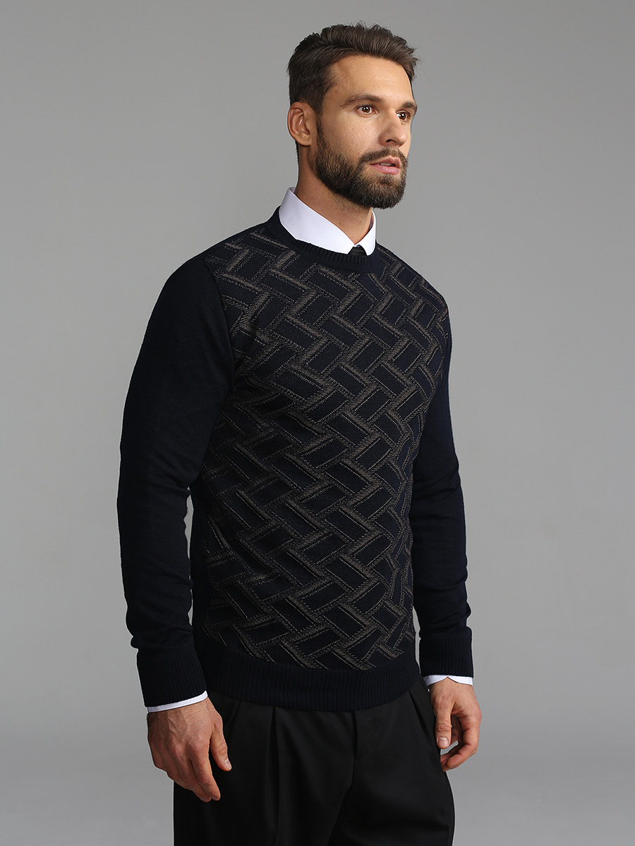G121-12-зигзаг D1 (синий/беж.) Джемпер мужской