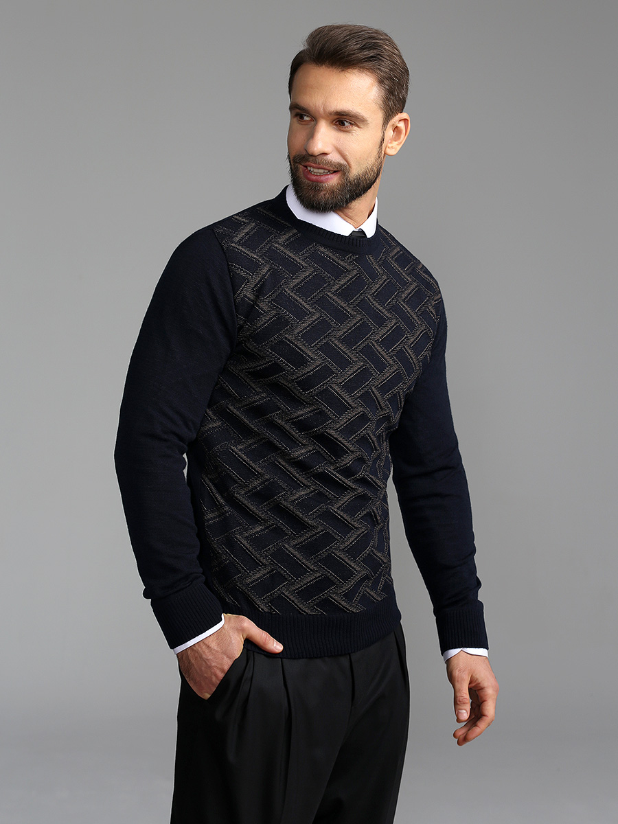 G121-12-зигзаг D1 (синий/беж.) Джемпер мужской