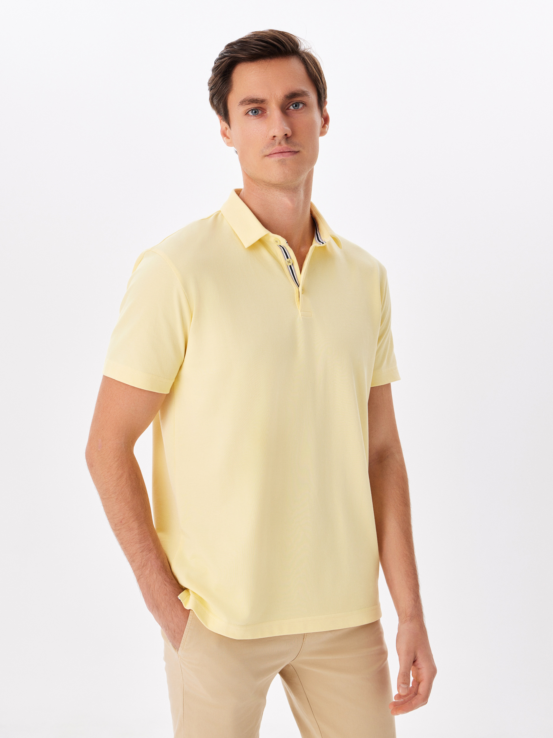 G144-PO124T-SA0048 (лимон) Джемпер мужской с воротником поло короткий рукав