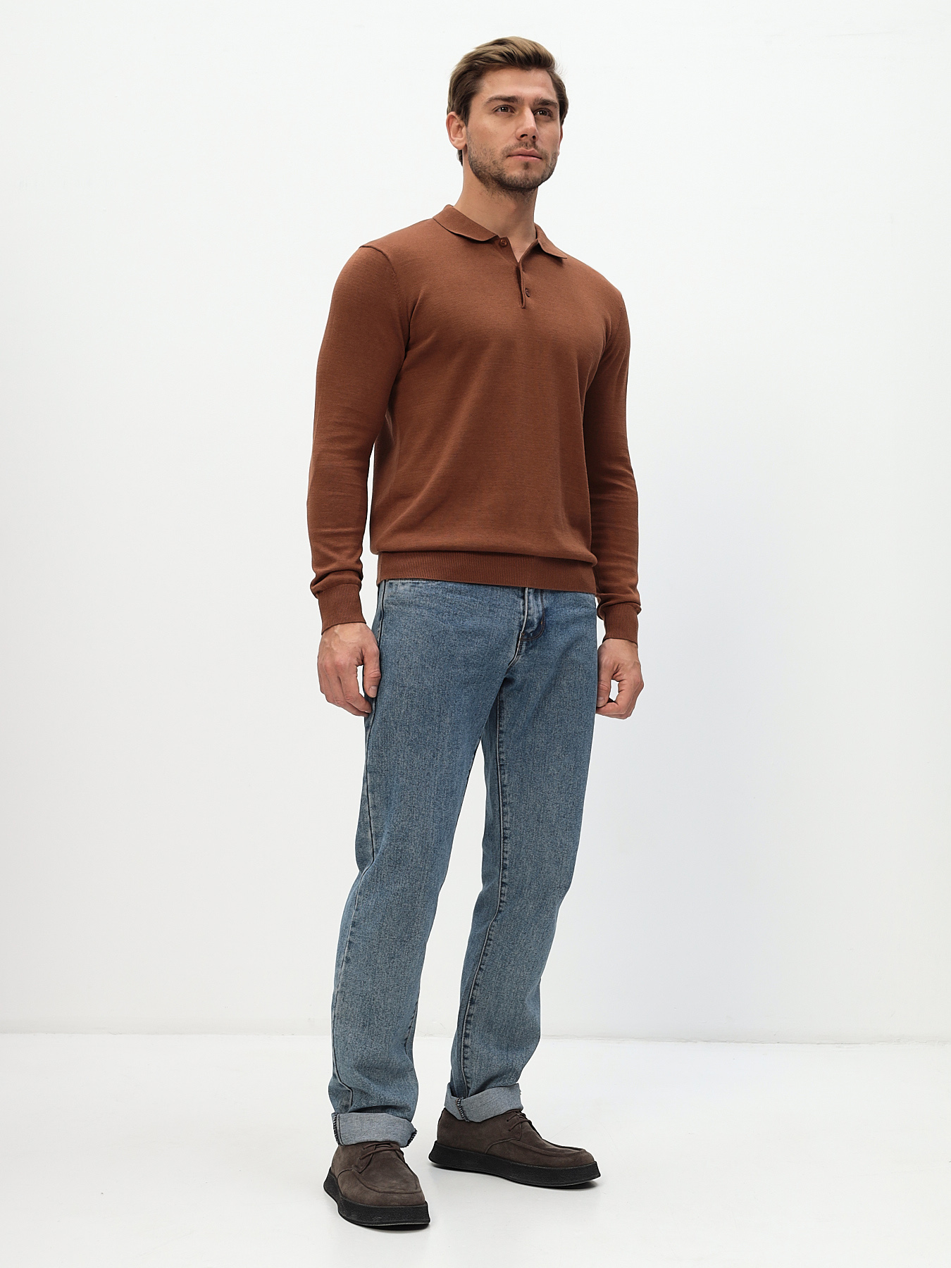 G128-CT55 (терракот) Джемпер мужской с воротником поло