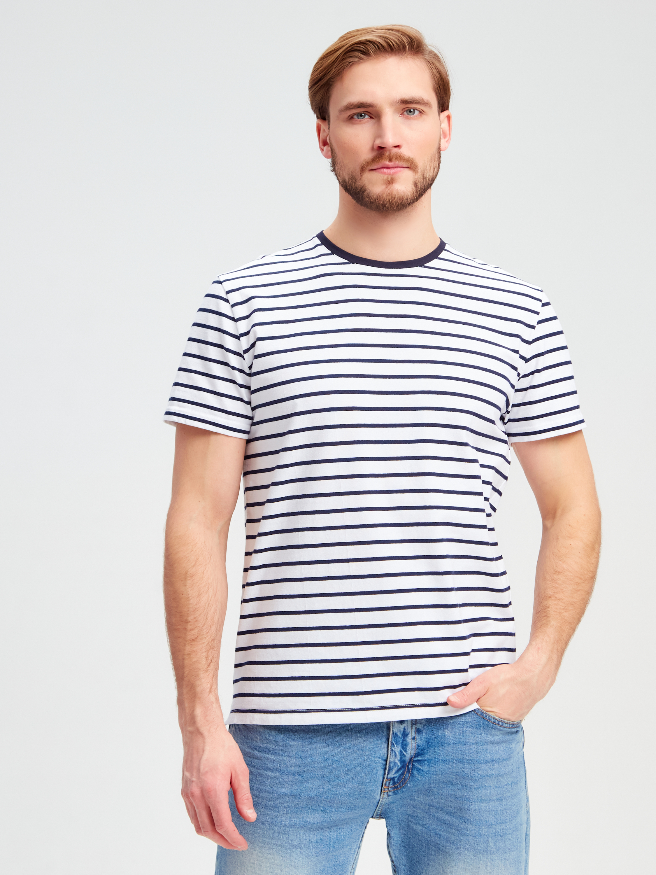 G145-KD14T-UT20 (синяя полоска) Футболка мужская короткий рукав