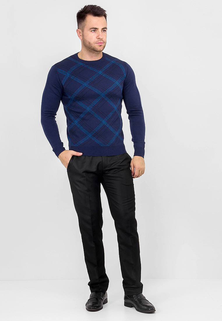 G121-12-клетка (синий/голубой) Джемпер мужской