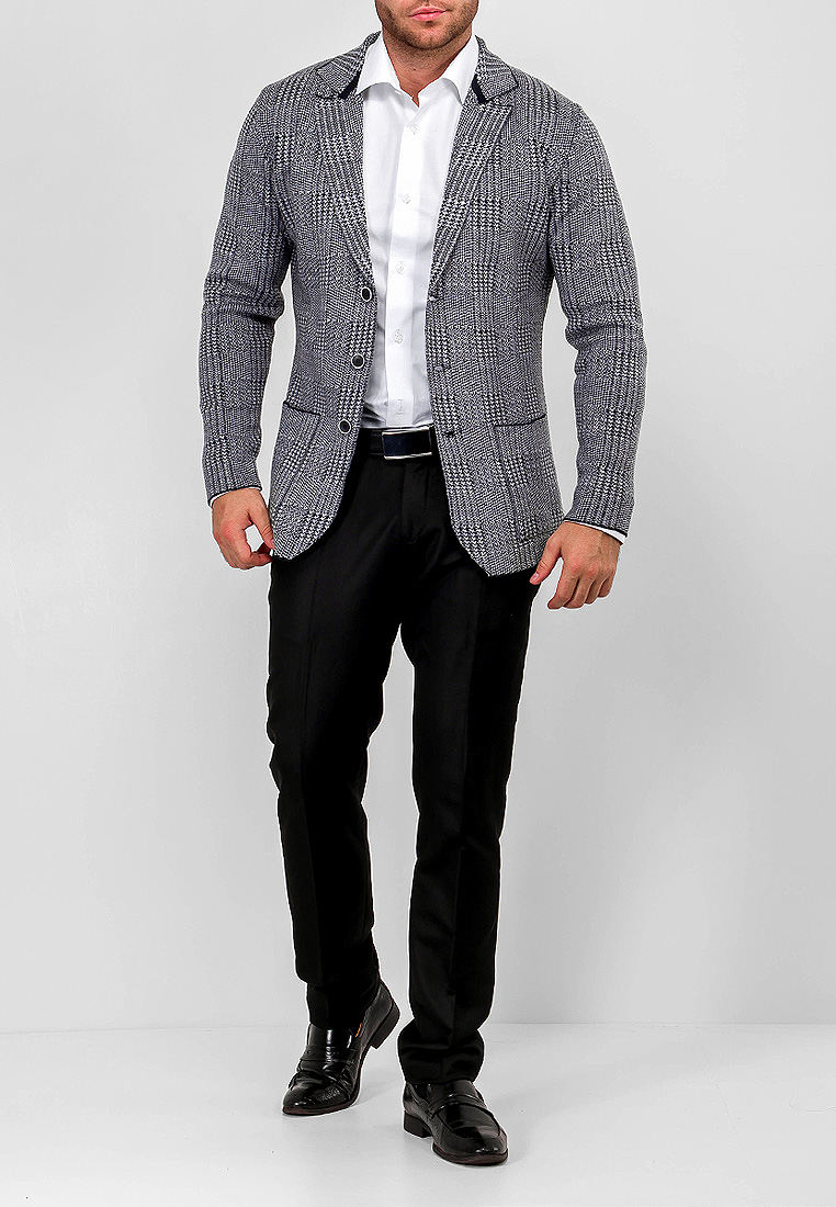 G136-KF-клетка (синий/белый) Кардиган мужской