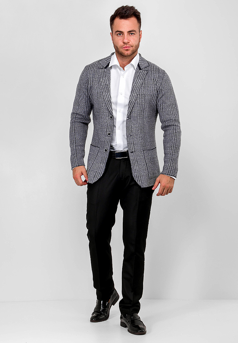 G136-KF-клетка (синий/белый) Кардиган мужской