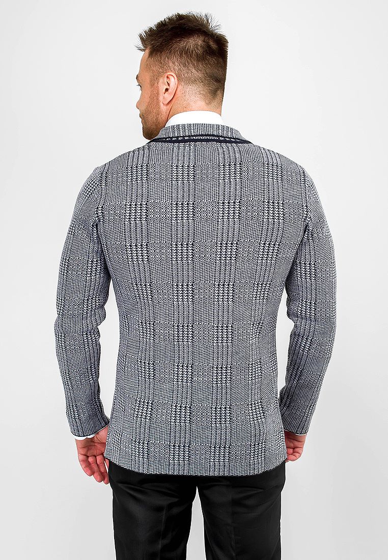 G136-KF-клетка (синий/белый) Кардиган мужской