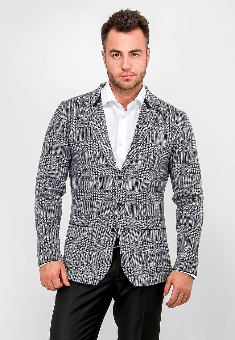 G136-KF-клетка (синий/белый) Кардиган мужской