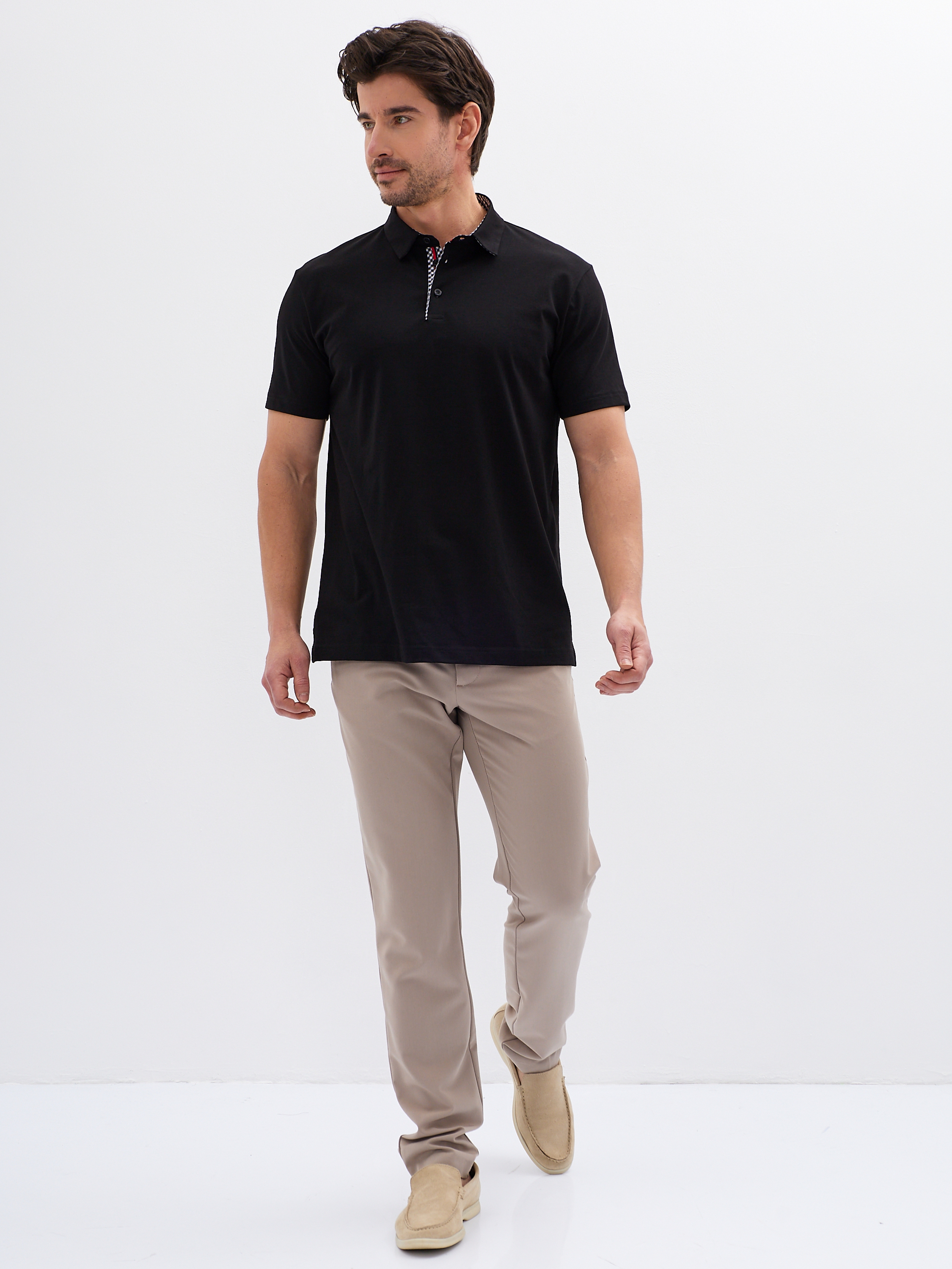 G144-KO-HJ-90023-1246T (черный) Джемпер мужской с воротником поло короткий рукав