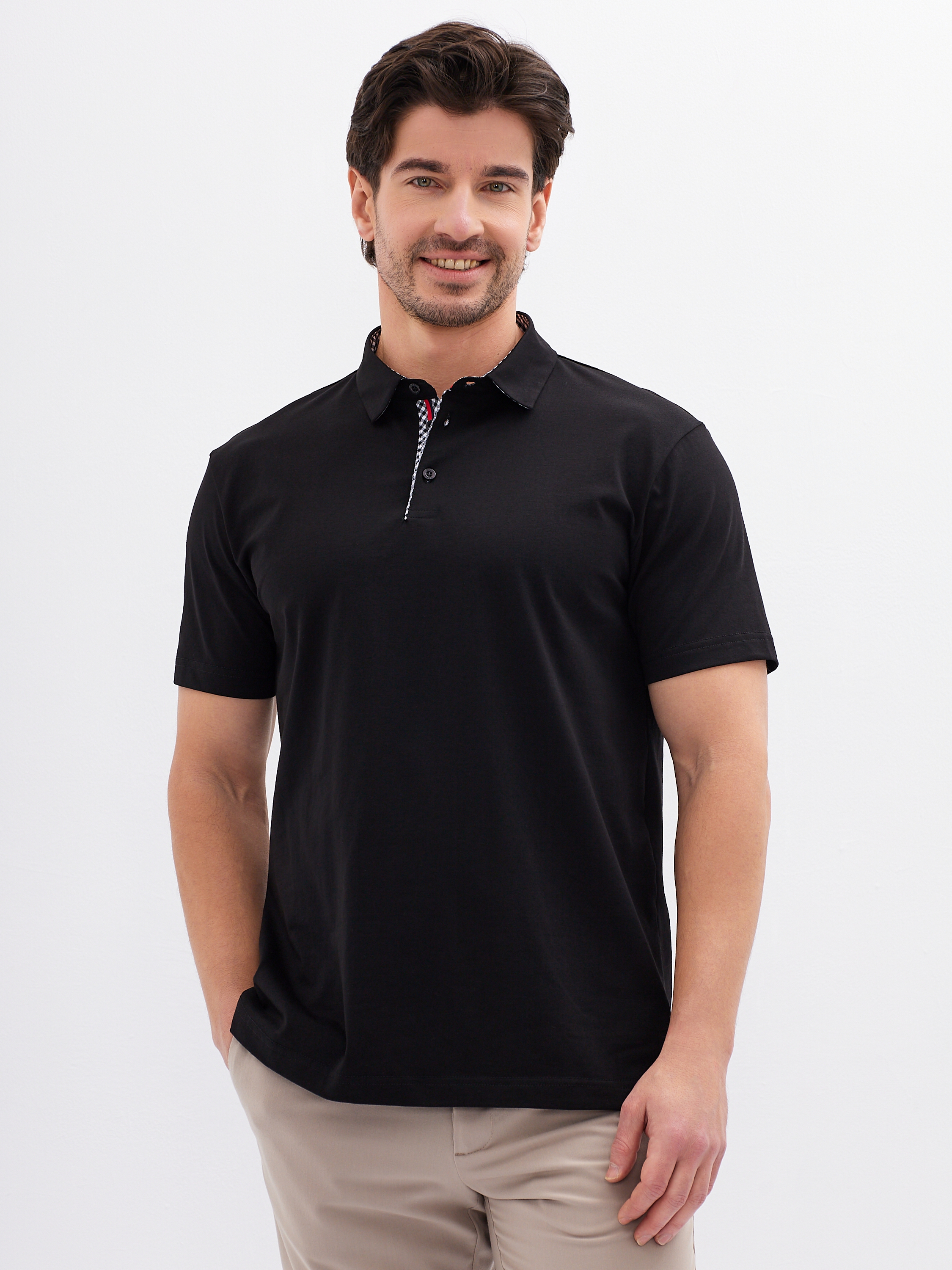 G144-KO-HJ-90023-1246T (черный) Джемпер мужской с воротником поло короткий рукав