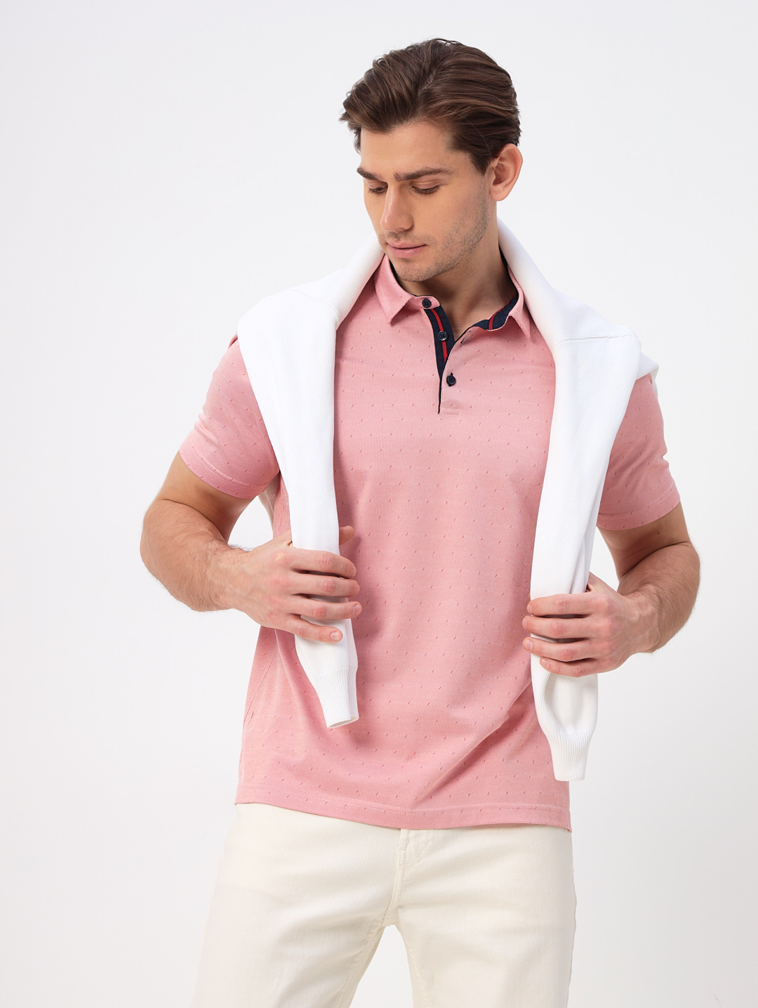 G144-PD124T-LT1001 (красный) Джемпер мужской с воротником поло короткий рукав