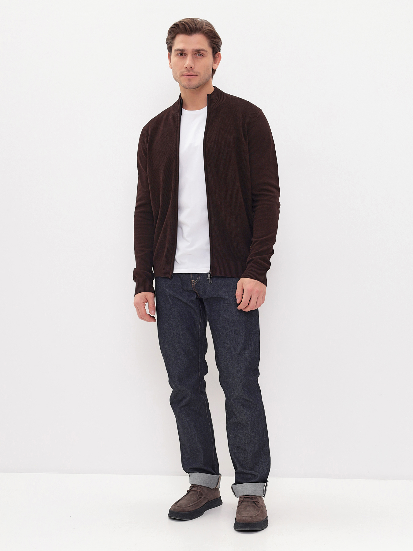 G139-25С пике (коричневый) Кардиган мужской