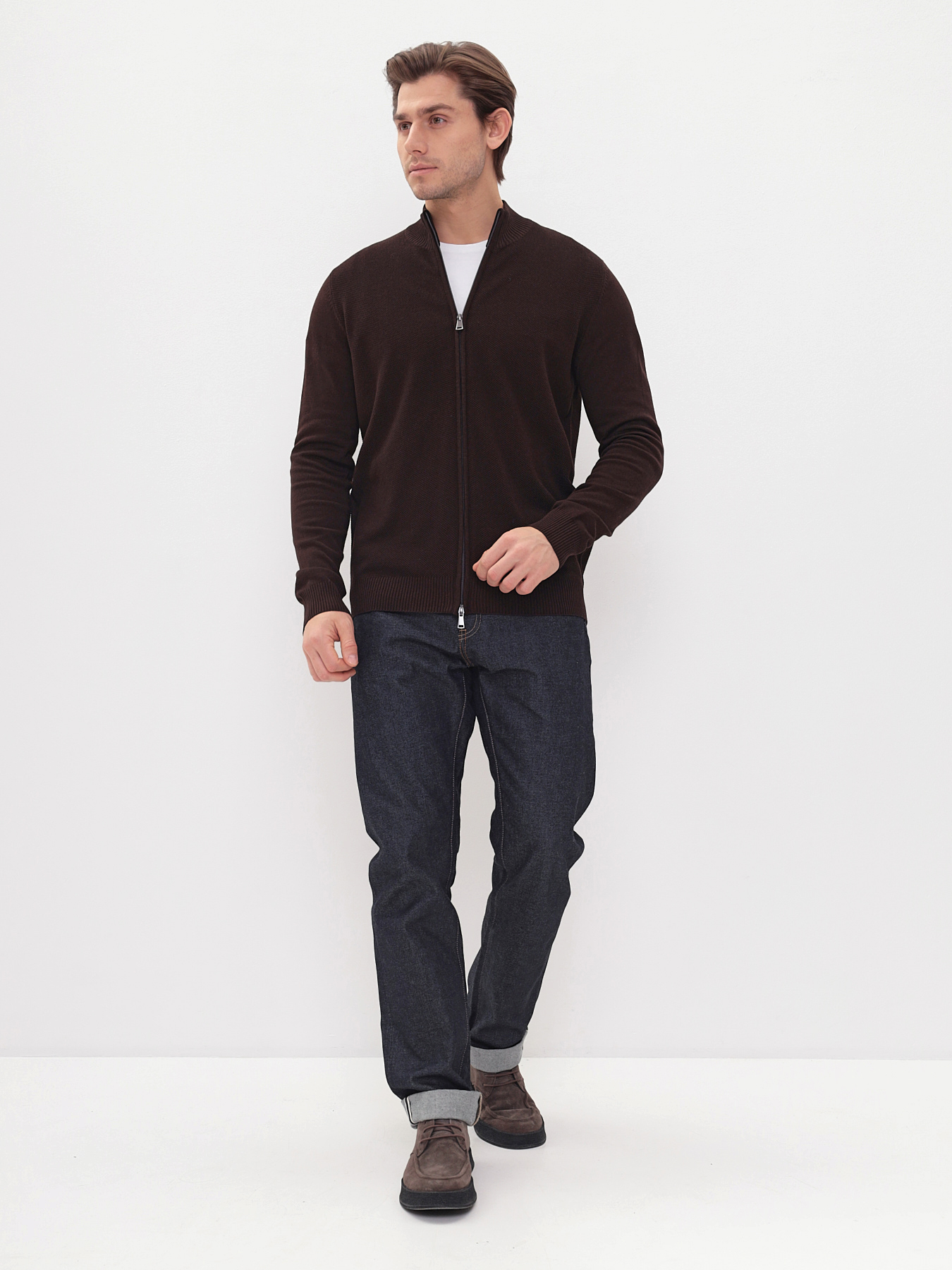 G139-25С пике (коричневый) Кардиган мужской