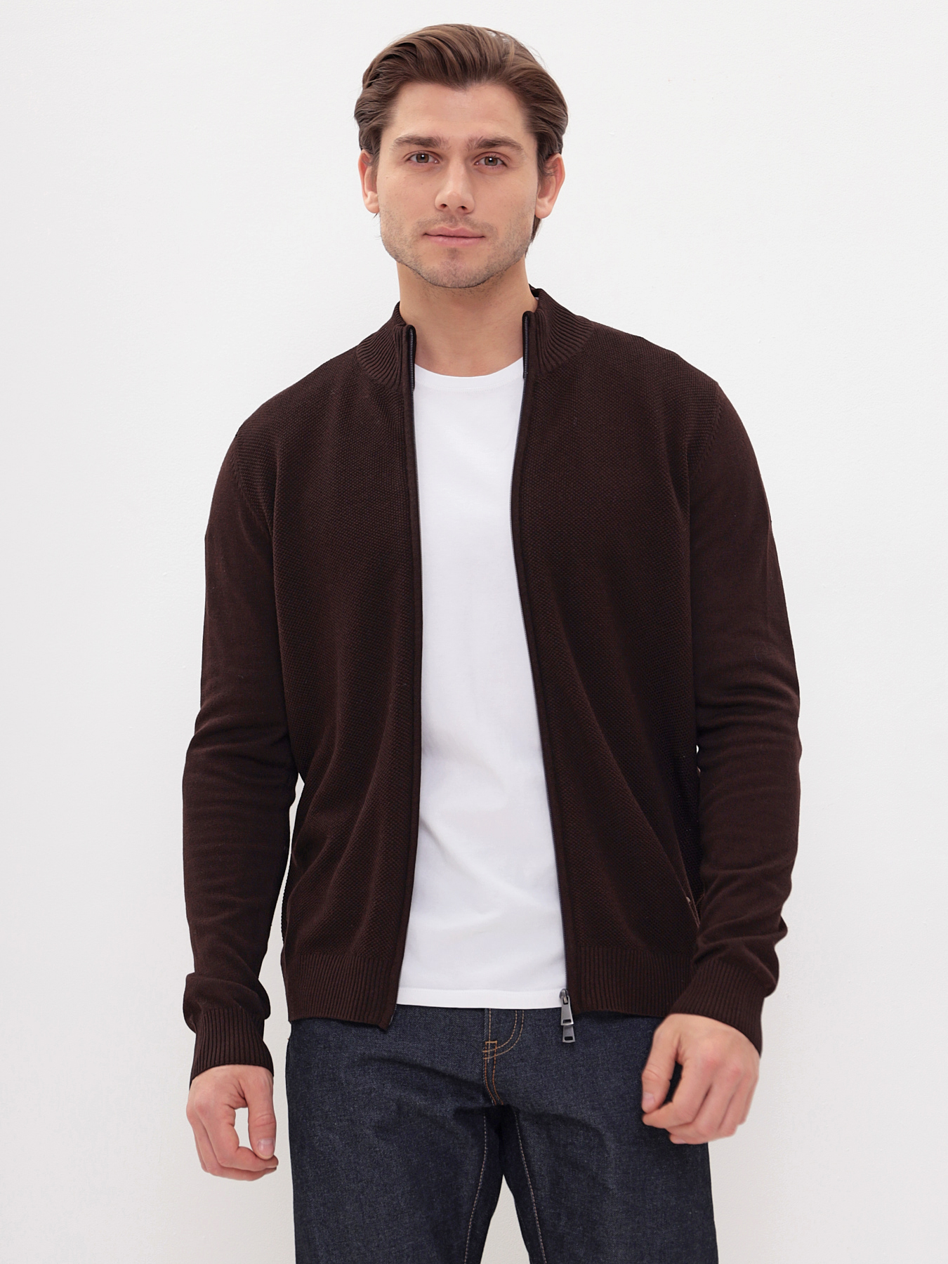G139-25С пике (коричневый) Кардиган мужской