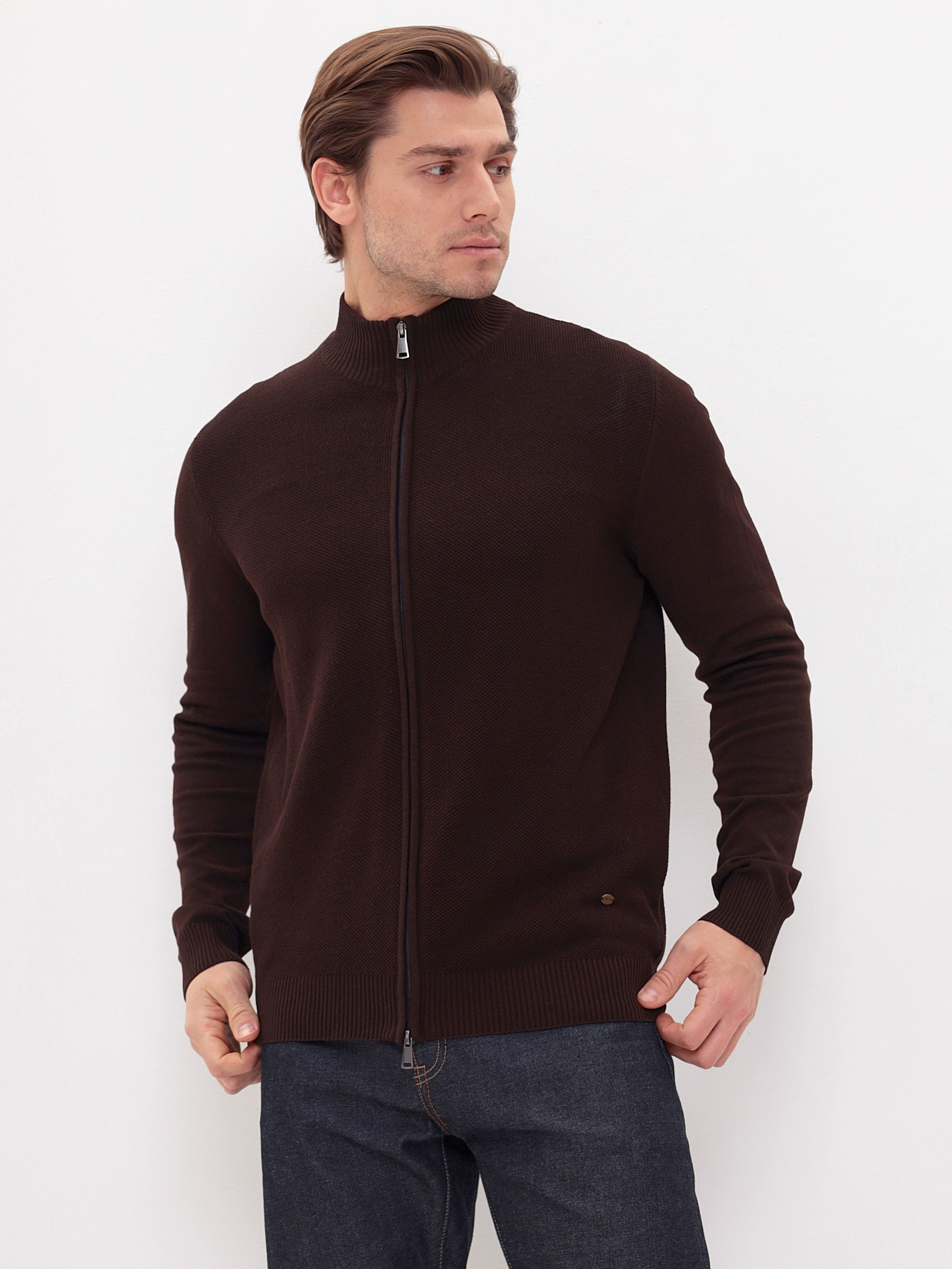 G139-25С пике (коричневый) Кардиган мужской