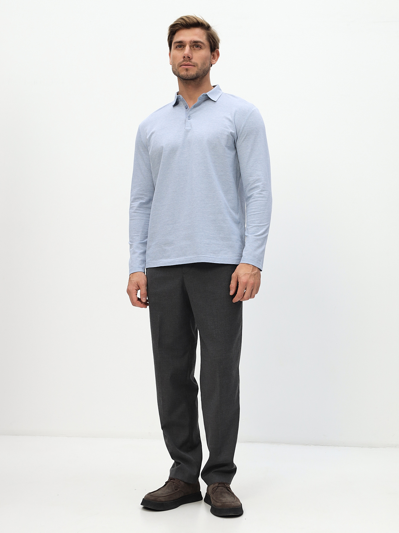 G155-TD1246-LT7328 (голубой) Джемпер мужской с воротником поло