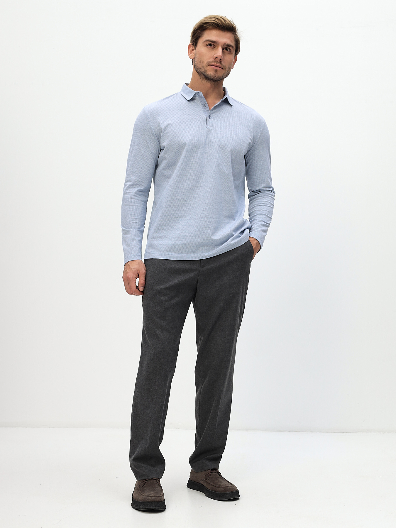 G155-TD1246-LT7328 (голубой) Джемпер мужской с воротником поло