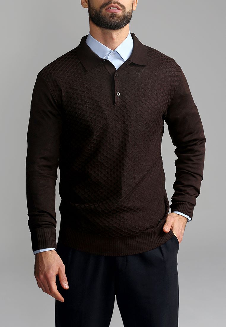 G128-12-ромб F (корич.) Джемпер мужской с воротником поло