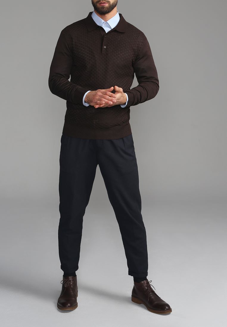 G128-12-ромб F (корич.) Джемпер мужской с воротником поло